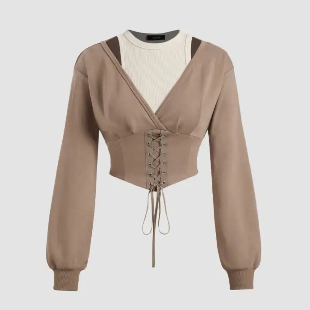 Cider Front Laced Cropped Swear With Layered Tank M